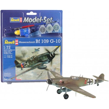 KIT PARA MONTAR REVELL MODEL SET AVIÃO MESSERSCHMITT BF 109 G-10 1/72 37 PEÇAS COMPLETO COM TINTAS COLA E PINCEL REV 64160